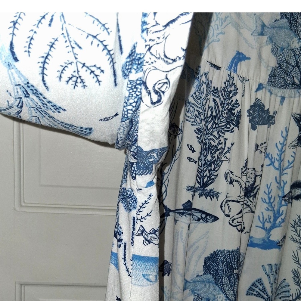 Jane + Delancey Womens Blue Sea Life Print Rayon Button Down Shirt Size Medium - Picture 15 of 16